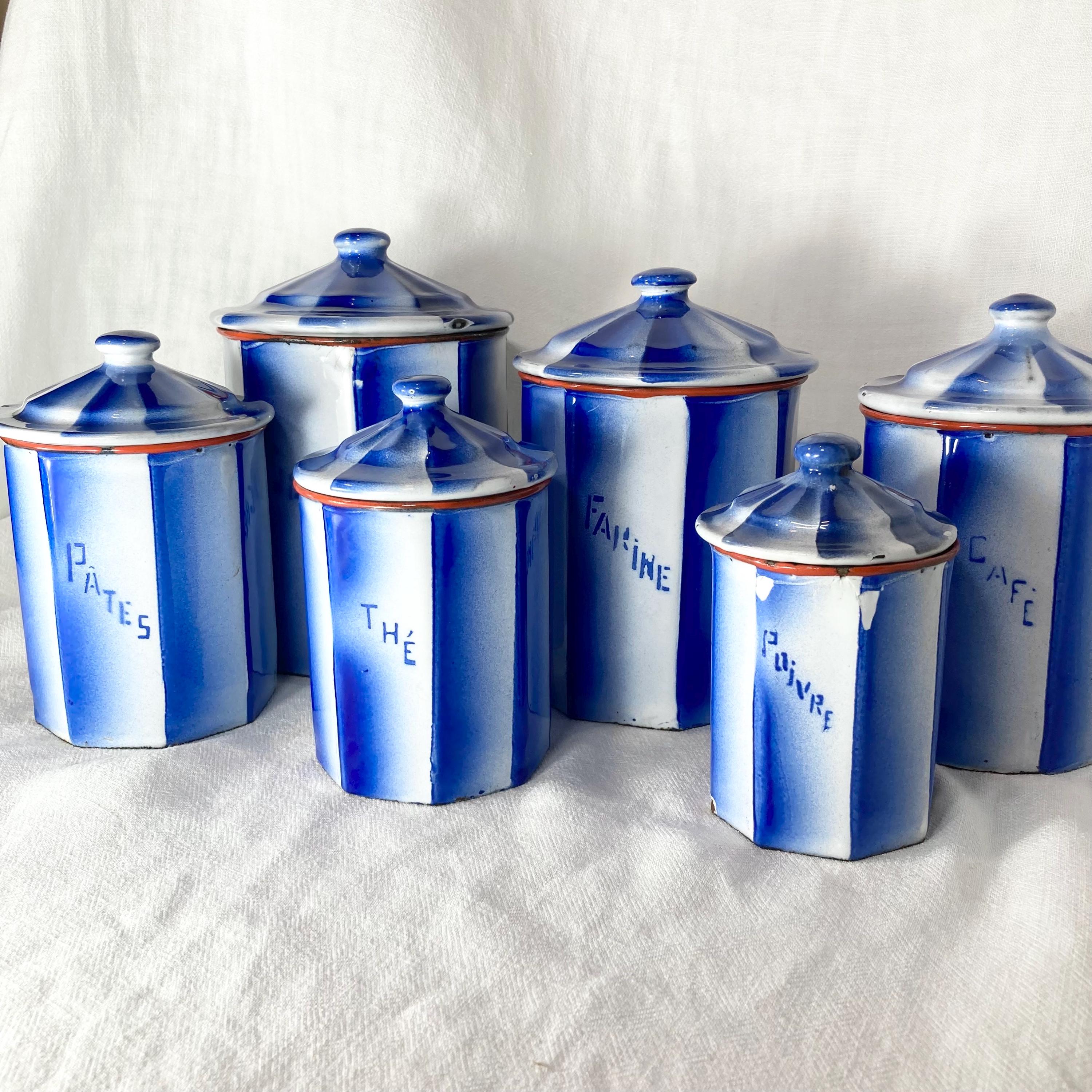 Vintage French Enamel Canisters - Etsy