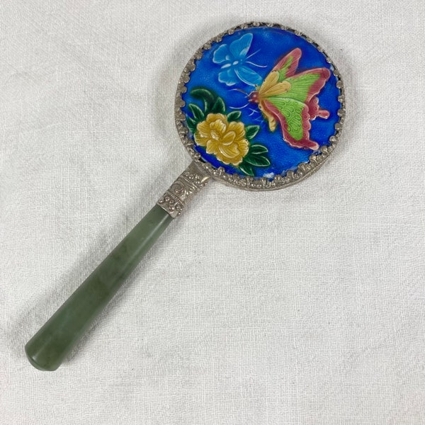 Vintage Miniature Mirror, Colorful Enamel Compact Chinoiserie