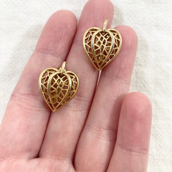 Crown Trifari Clip Earrings, Gold Heart B - image 2