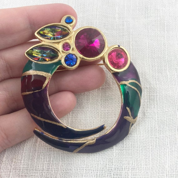 Signed ECD 1980s Statement Brooch, Large Colorful… - image 2