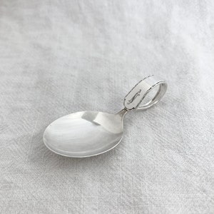Sterling Silver Child&#39;s Bent Handle Spoon, Toddler Junior Cutlery Flatware Monogrammed N