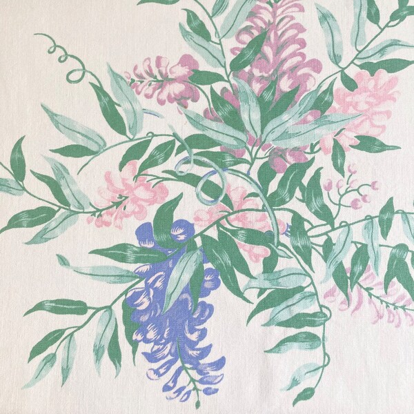 Vintage Wilendur Wisteria Tablecloth,  Retro 1950s Pastel Floral Print, Pink Blue Purple Easter