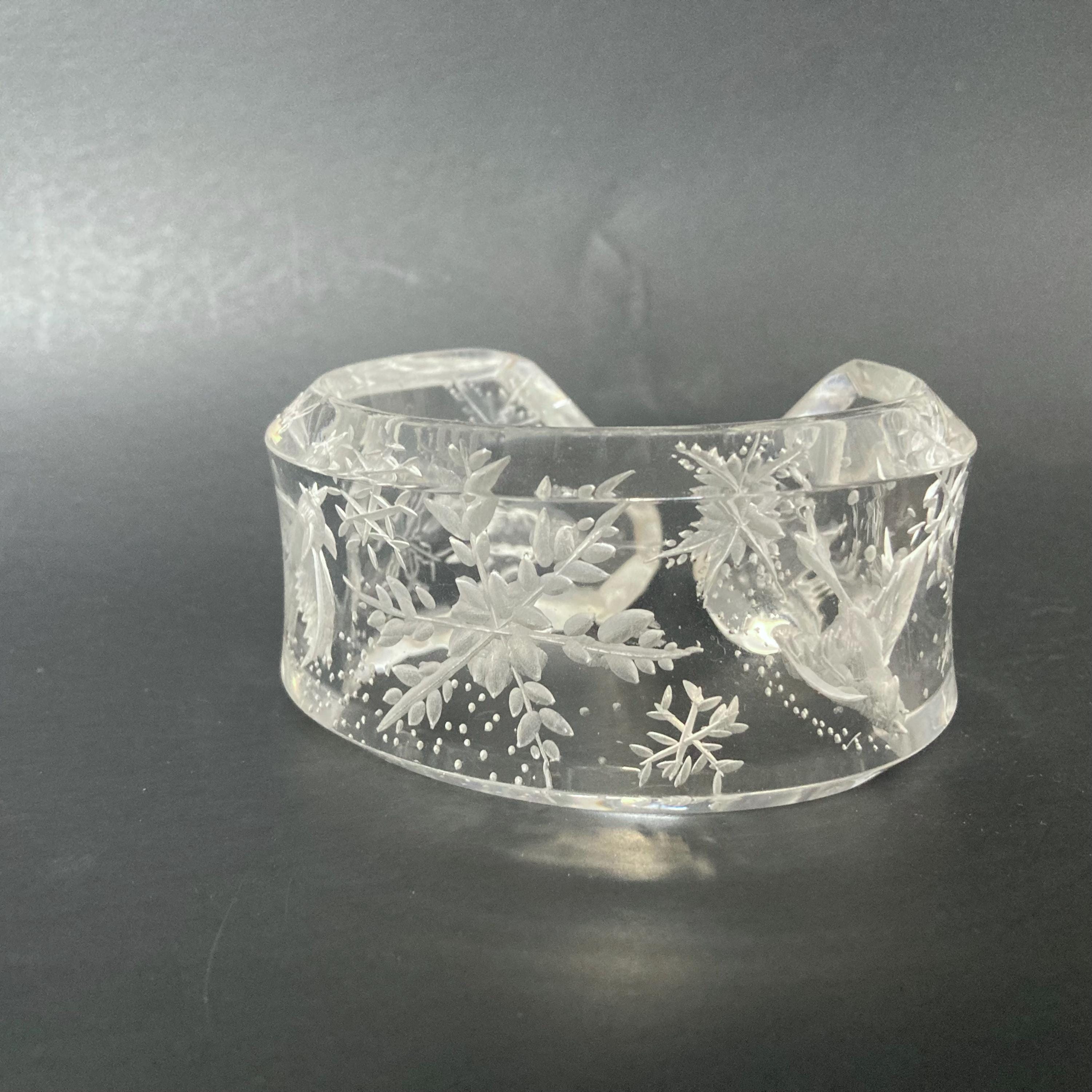 Floral‎ Joyce Francis lucite bracelet JOYCE FRANCIS Amazing Pink Birds & Flowers Reverse Carved  main image 4