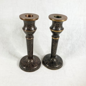 Antique Black Cloisonne Candlesticks