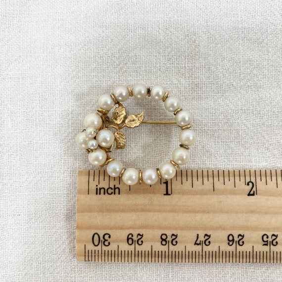 Gold Fill Pin, Faux Pearl Circle Vintage Costume … - image 3