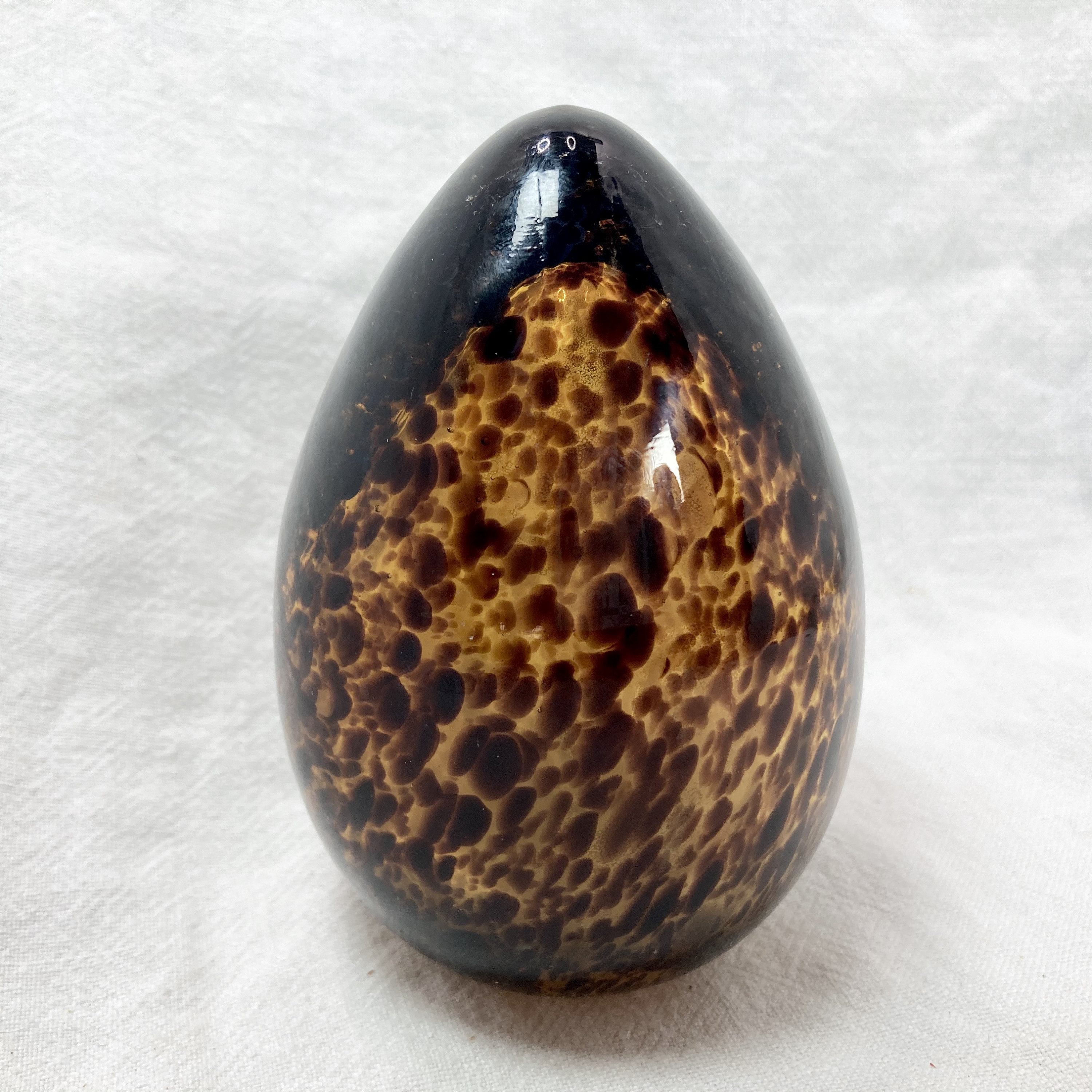 Large Murano Glass Egg, Tortoiseshell Pattern Art Glass