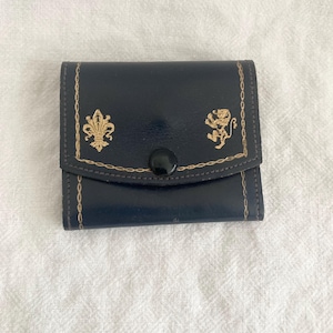 Monedero antiguo de piel azul, monedero dorado, fabricado en Italia