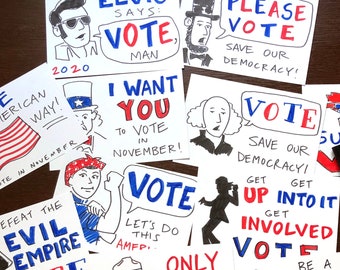 Hand Drawn Get Out the Vote Postcards - Pack of 10