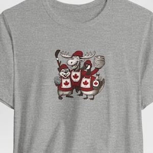 Kanadier-Trio T-Shirt Beaver, Elch & Gans | Sommer Abenteuer T-Shirt | Outdoor Fun Bekleidung | Kanada-Tag Shirt | Ahornsirup, Hockey, Pfannkuchen