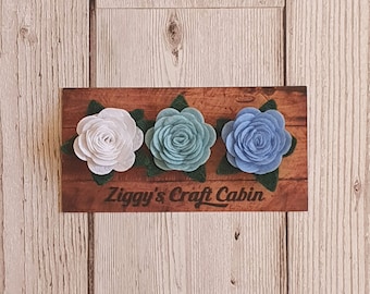 Handmade Felt Flower Mini Magnets - Set of 3 Blue Roses