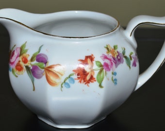 Pot à crème bavarois vintage en porcelaine | Porzellanfabrik Zeh, Scherzer | Décoration rose de Bavière Z S C | Antiquités de collection