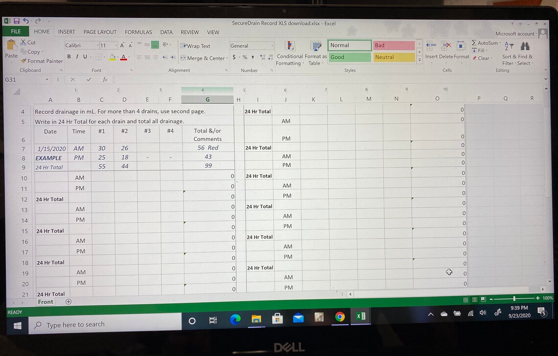 JP Drain Record Form. Post Mastectomy Drain Care, Record JP Drainage