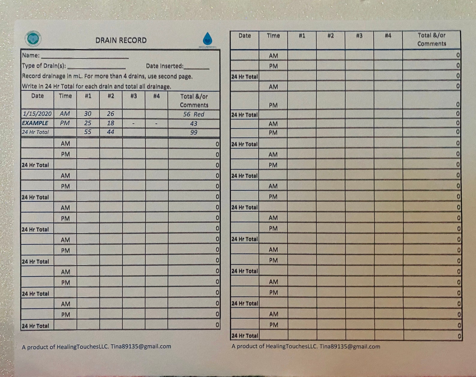 JP Drain Record Form. Post Mastectomy Drain Care, Record JP Drainage, Excel File for Personal