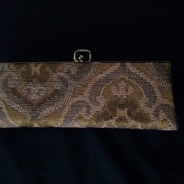 Gold Brocade 1960s Eyeglass Case Rigid Snap Closing Purse Frame Top Enid OK Brown's Optical