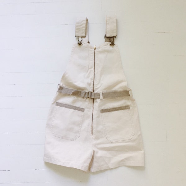 Rare Vintage Osh Kosh B'Gosh Overalls / Cream Canvas Denim Romper / Jumpsuit Shorts / Button Back / 70's / 60's