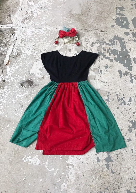 Vintage 1930's Costume / Color Block Dress / Hallo