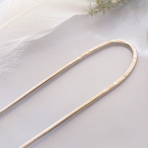 Minimalist German Silver Hair Fork – Hammered Nickel U-Shaped Hair Stick for Buns – Simple Hair Fork for Thick Hair, Handmade Metal Hair Pin