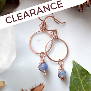 Hammered Copper Mini Hoop Earrings: Tiger's Eye or Blue Aventurine for Grounding and Clarity
