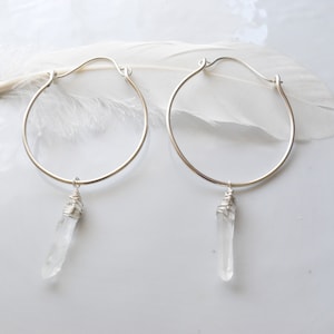 Quartz Crystal Hoop Earrings | Sterling Silver Boho Earrings for Healing & Energy | Minimalist Spiritual Jewelry Gift