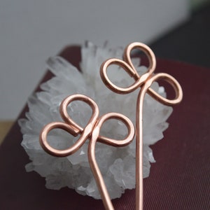 Celtic Clover Hair Stick Set - Handmade Copper Hair Pins for Energy & Strength