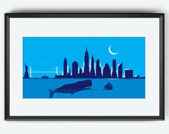 New York Skyline print, The whale, Moby Dick inspired print, Moby Dick art, Moby Dick print, Moby Dick poster, New York poster, New York art