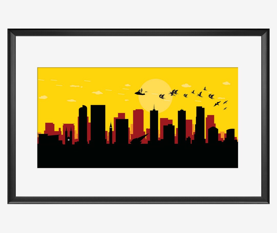 Denver Skyline Print Retro Movie Inspired Art Denver Etsy