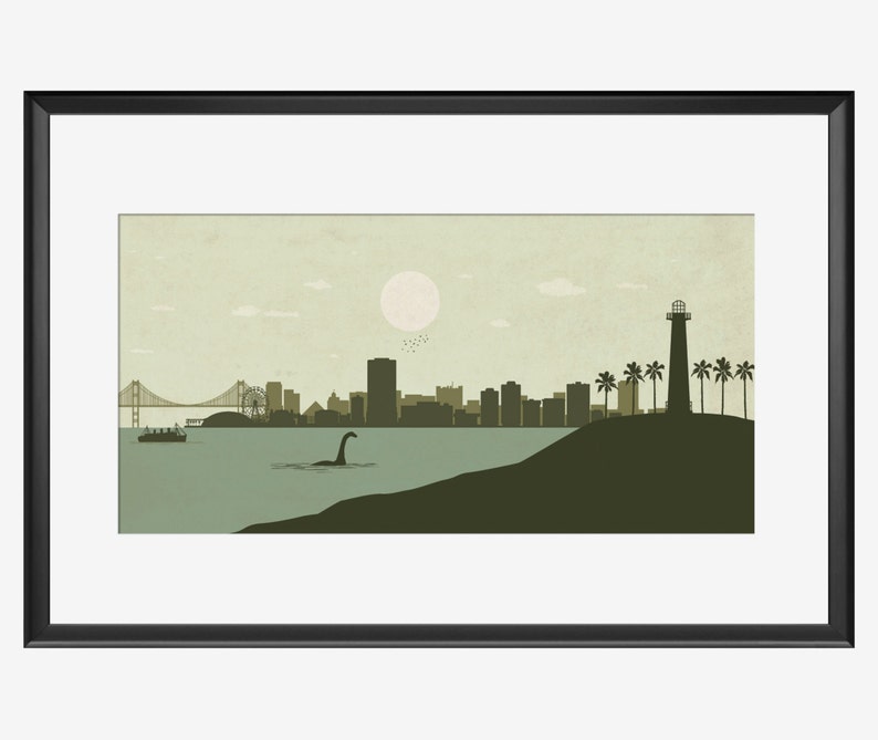 Long Beach Skyline Print Long Beach Print Long Beach Poster Etsy