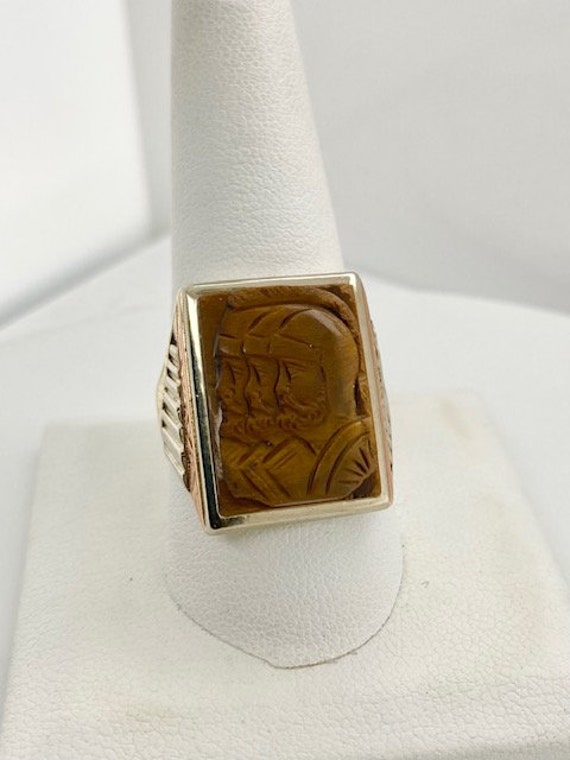 1940's 14k Tri Color Gold Carved Tigers Eye Estate