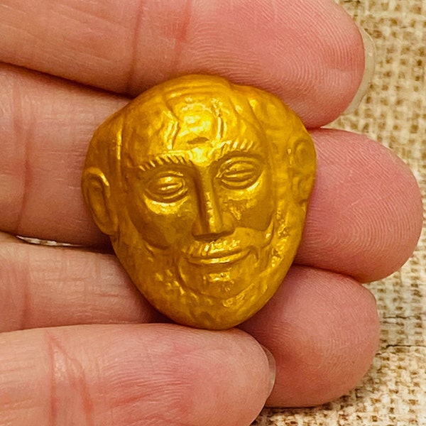 Ancient Gold Mask of Agamemnon Tiny Museum Reproduction Archeology Artifact Primitive Art Mycenae Greek French Feve Dollhouse Miniature XX6