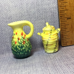 Konstkeramik Kanna Kakburk Honungskruka Mid-Century Modern look - Franska Feve Feves Porslinsfigurer Baby Dockhus Miniatyrer Mini JJ5