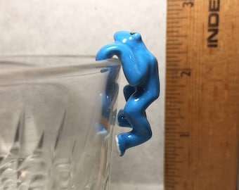 Blue Poison Dart FROG Toad - Cup Rim Hanger -  French Feve Feves Porcelain Figurines King Cake Baby Dollhouse Miniatures Mini  A7