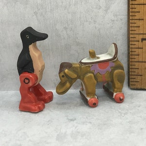 Tiny Antiques Playroom Toys, Penguin & Elephant Ride-on Walking Toy Pull-Toy - French Feve Feves Dollhouse Accessories Decor Miniatures ZZ57