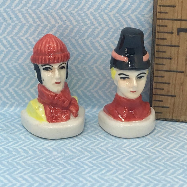 Fashionable Male Busts Men in HATS Man  Chapeau 30s 40s Fashion Hat - French Feve Feves Figurines Dollhouse Miniatures JJ81