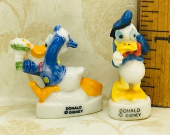 Disney's DONALD DUCK with Flowers Bashful Vintage  - French Feve Feves Porcelain Figurines Dollhouse Miniature E97