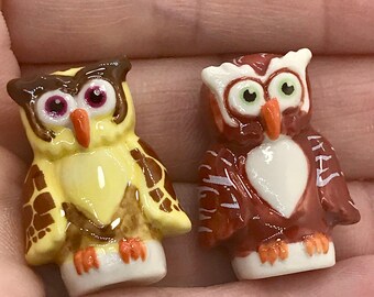 Wild Ones OWLS アニマルプリント メンフクロウ 鳥 鳥類 フレンチフェブ 磁器 ドールハウス ミニチュアフィギュア H222