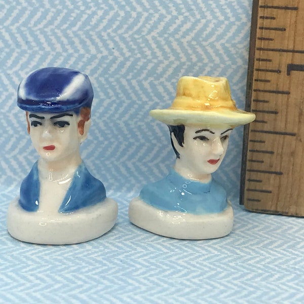 Fashionable Male Busts Men in HATS Man  Chapeau 30s 40s Fashion Hat - French Feve Feves Figurines Dollhouse Miniatures JJ81