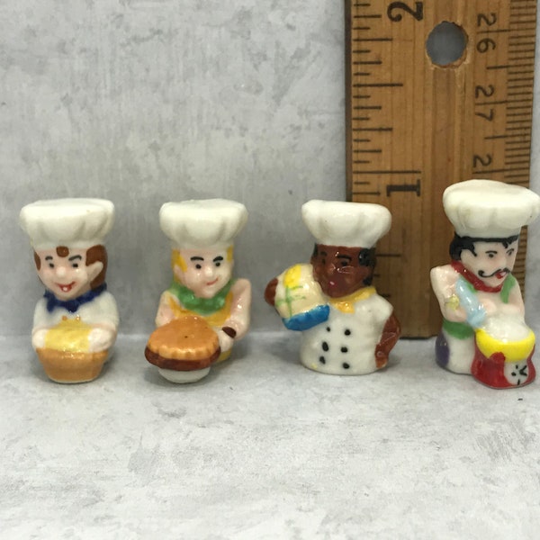 Tiny CHEF Baker Bread Pastry Chef Cook Chefs Bakers Foodie Cooking Figures Set of 4 -  French Feve Feves Figurines King Cake Baby Charm HH84