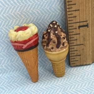 2 Fancy Ice Cream Cones Waffle Cone Sundaes Floats Parfaits Cafe Parlor Food French Feve Feves Porcelain Dollhouse Miniatures V112 image 1