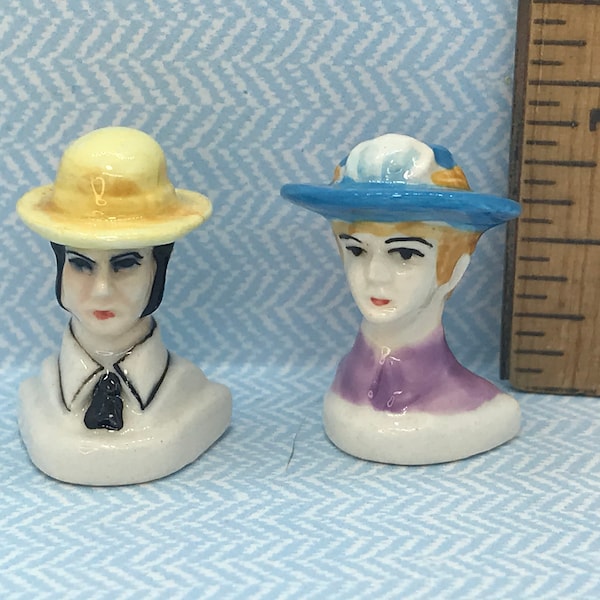 Fashionable Busts couple in HATS Man Woman at the Horse Races Chapeau Fashion Hat - French Feve Feves Figurines Dollhouse Miniatures JJ81