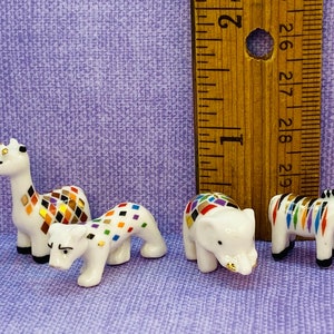 Harlequin Patterned Safari ANIMALS Metallic Giraffe Lion Elephant Zebra  French Feve Feves Porcelain Figurines Dollhouse Miniatures BB222
