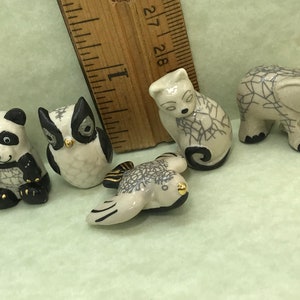 Tiny RAKU Art Pottery ANIMALS Panda Bear Owl Dove Bird  Cat Elephant Asian japanese French Feve Feves Figurines Dollhouse Miniatures L69