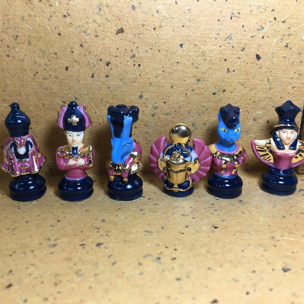 Tiny Treasures of Egypt - Egyptian Art Scarab Horus Pharaoh Anubis Bastet Chess Set - French Feve Feves Figurines Dollhouse Miniature MM120