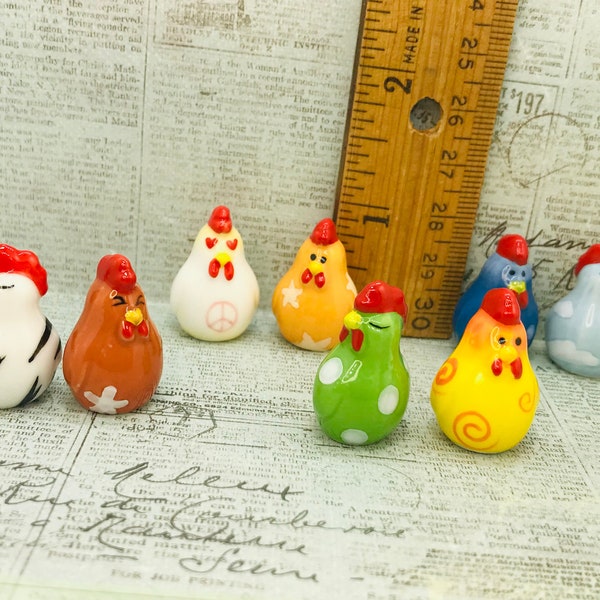 Colorful Art CHICKENS Hen Rooster Roosters Chicken Hens Pop Artsy Farm Birds -  French Feve Feves Mini Figurine Dollhouse Miniature A66