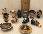 Ancient GREEK POTTERY Classical Art Museum Artifact Vase Pitcher Amphora Plate Dish - French Feve Feves Mini Dollhouse Miniatures V306