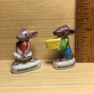 Madame y Monsieur MOUSE Ratones Pareja Marido Esposa Romance Animal Amor Regalo Francés Feve Feves Figuras Casa de Muñecas Miniatura Y41