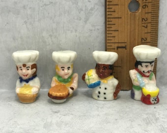 Tiny CHEF Bäcker Brot Konditor Köche Bäcker Foodie Kochen Figuren 4er Set - Französische Feve Feves Figuren König Kuchen Baby Anhänger HH84