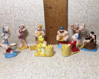 POPEYE at the Beach Olive Oyl Bluto Wimpy Eugene Set of 8 French Feve Feves Porcelain Figurines Miniatures V268