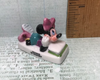 Disney's MINNIE MOUSE Reading a Book Reader  - French Feve Feves Porcelain Figurines Dollhouse Miniature W29