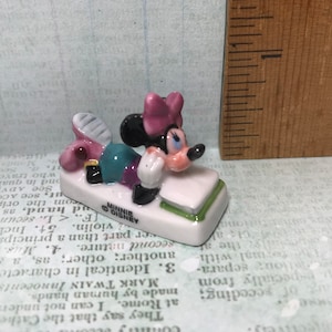 Disney&#39;s MINNIE MOUSE Reading a Book Reader  - French Feve Feves Porcelain Figurines Dollhouse Miniature W29