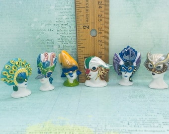 Elegant BIRD MASKS Venetian Parade Carnival Mardi Gras Mask Statues  -  French Feve Feves Porcelain Figurines Dollhouse Miniatures  P260